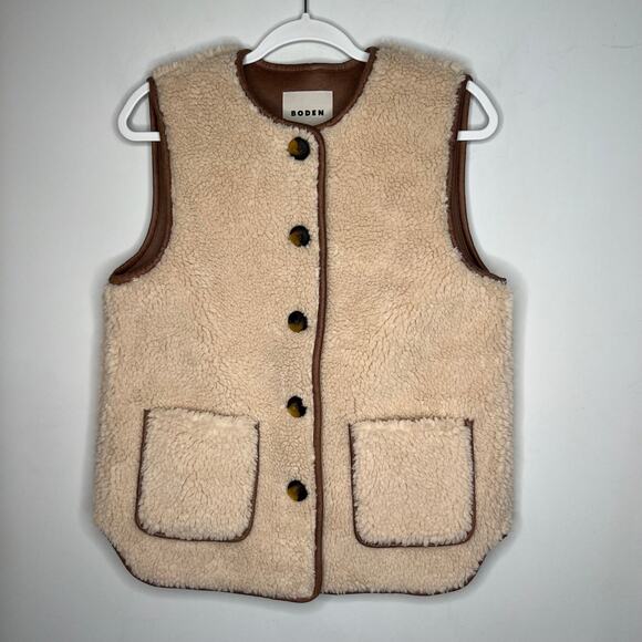 Boden Cream Faux Fur Clerkenwell Borg Button Gilet Vest Size 2 - Picture 4 of 9
